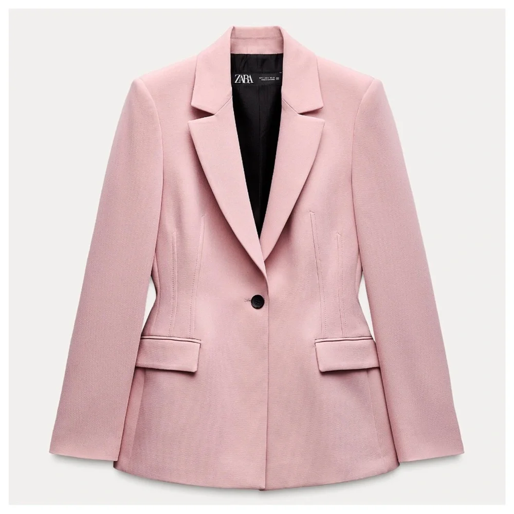 NWOT. Zara Pink Viscose Blend Fitted Tailored Blazer. Size XL. - Picture 5 of 11